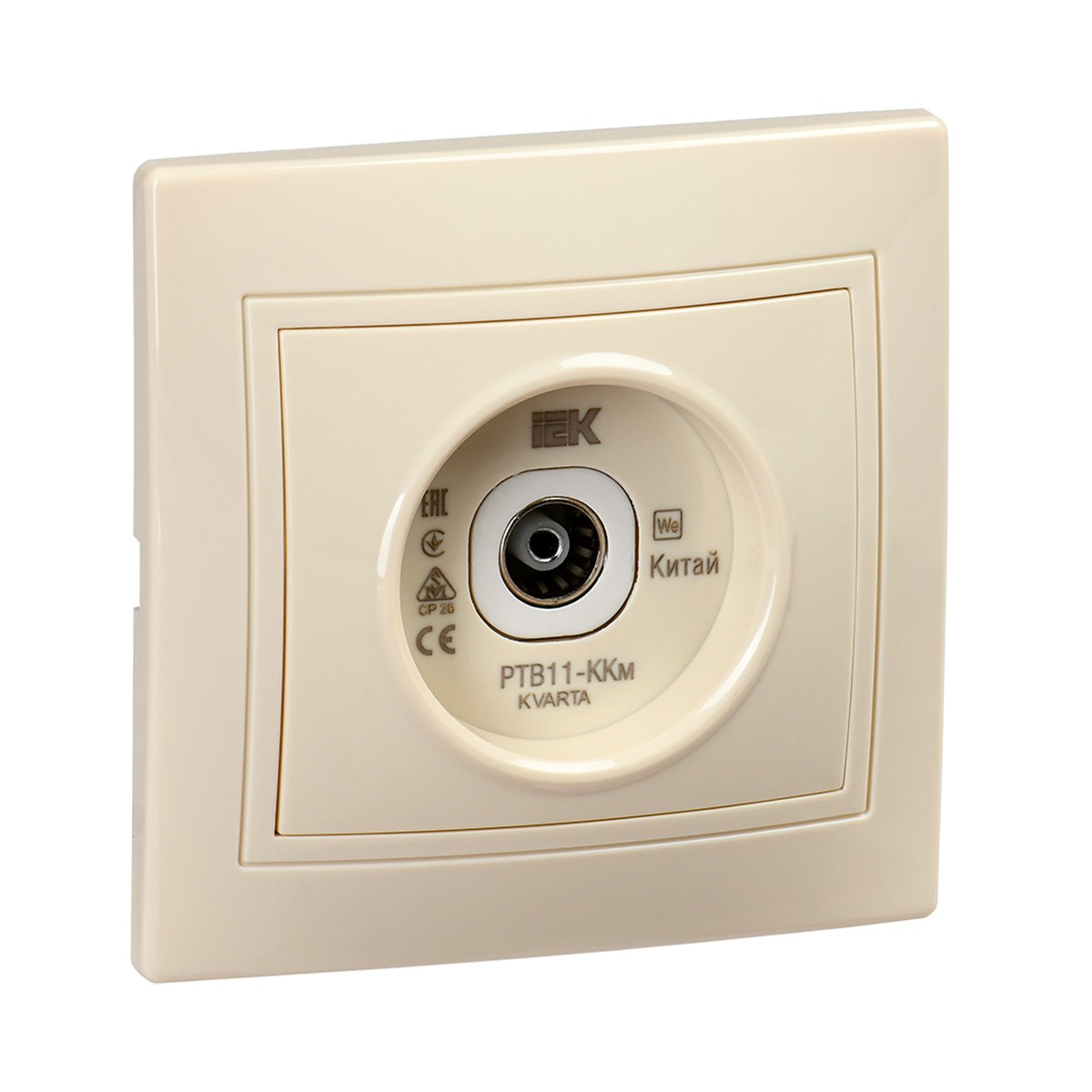 Розетка телевизионная "kvarta" проходная ртв11-ккм, кремовый (1/10/200) "iek"