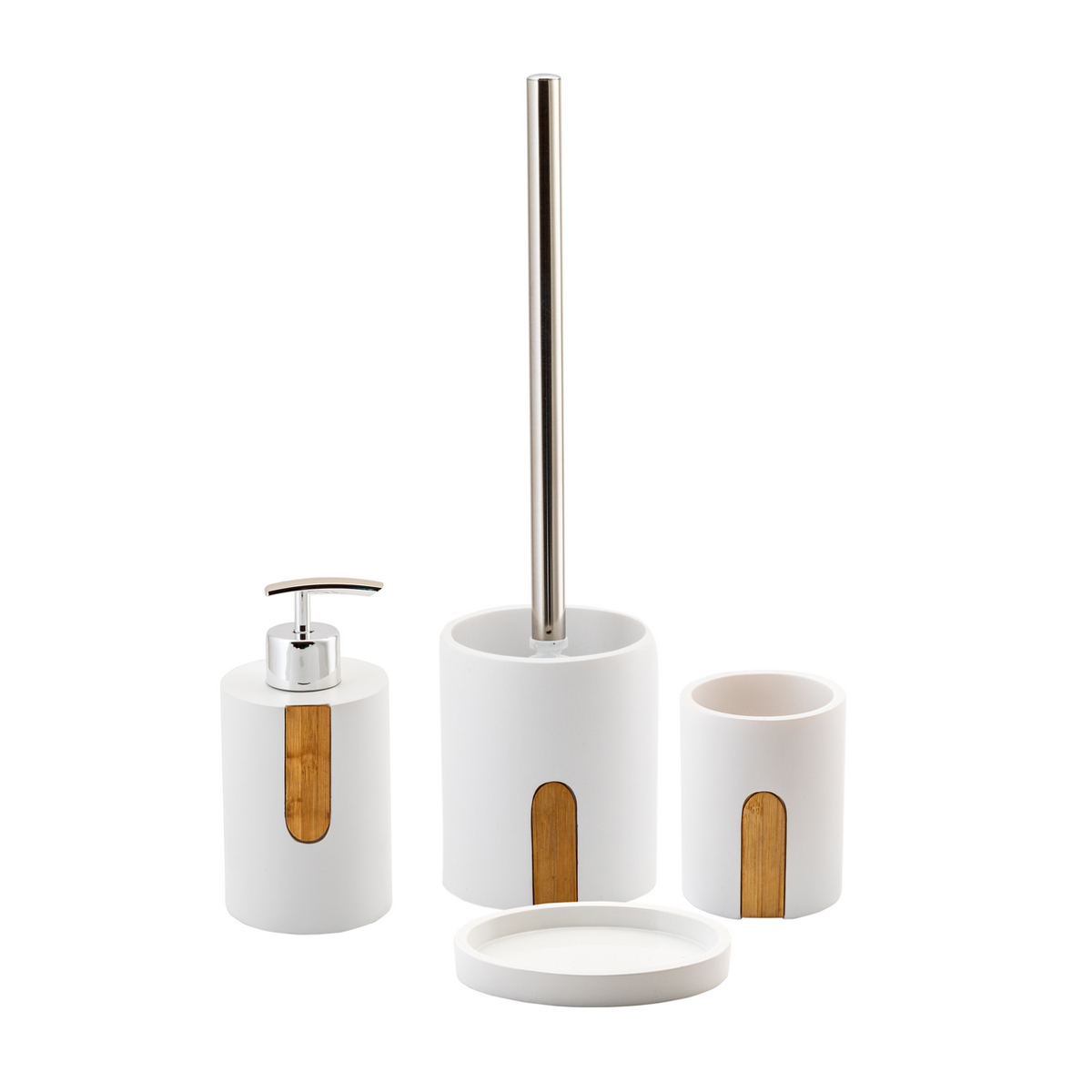 Туалетный набор "siam" ерш с подставкой, полирезина/бамбук (белый) (1/6) "swensa" swt-5600e