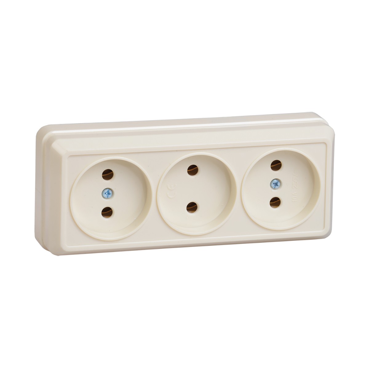 Розетка открыт. уст. "октава" 3-х местн. рс23-2-ок, 10а, кремовый (1/24/288) "iek"