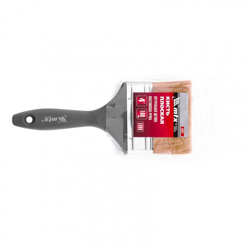 Кисть плоская "Евро" 4", натуральная щетина, пластмассовая ручка MTX (83067)