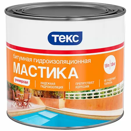 ТЕКС УНИВЕРСАЛ МАСТИКА битумно гидроизоляционная, черный (1,8кг)