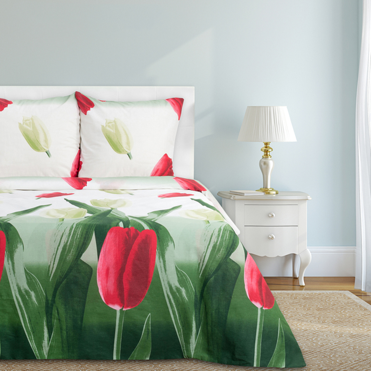 Постельное белье "этель" тюльпаны евро (бязь) (1) 1090429