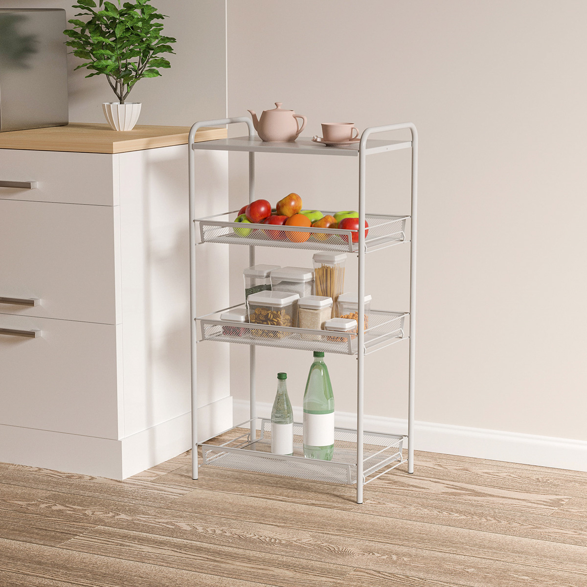 Этажерка "ладья 34с" 3 корзины + полка (300*450*840 мм) серый (1) э 558 с