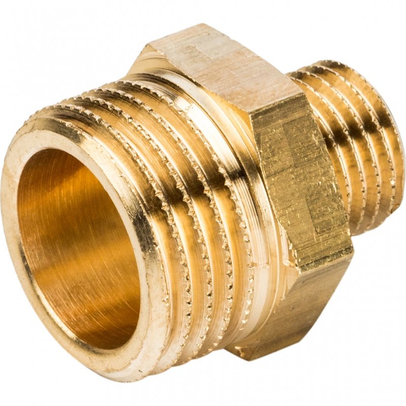 Ниппель переходной резьбовой НР 1/2" x 1/4" латунь STOUT