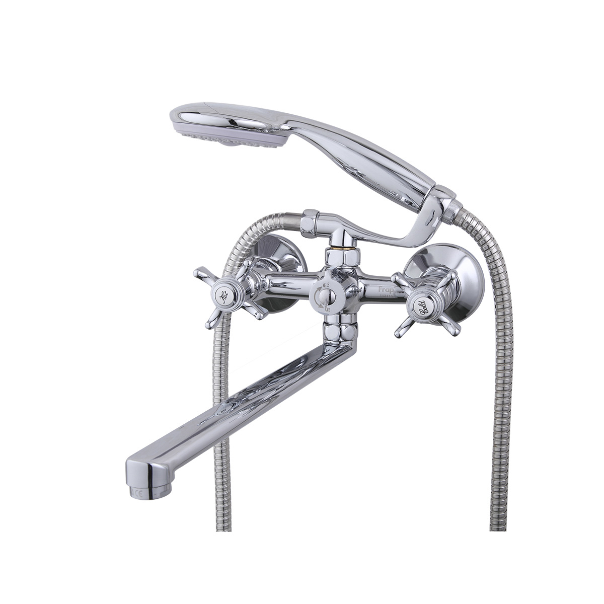 Смеситель для ванн f2224 длинный поворотн. излив, двухвентильный, хром (1/10) "frap"