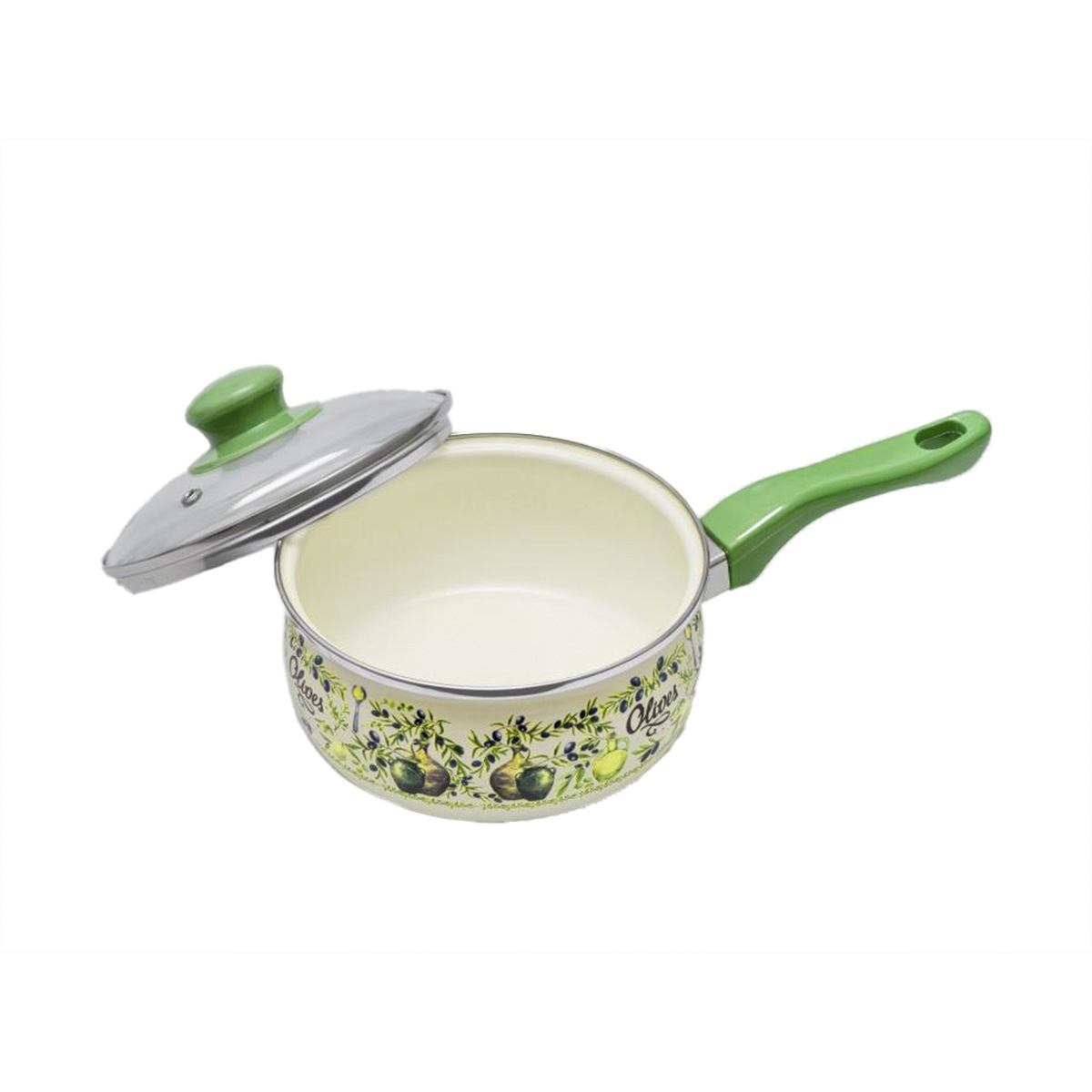 Ковш эмалиров. "олива" 1,65 л, 16 см стекл. крышка (1/6) "metrot"