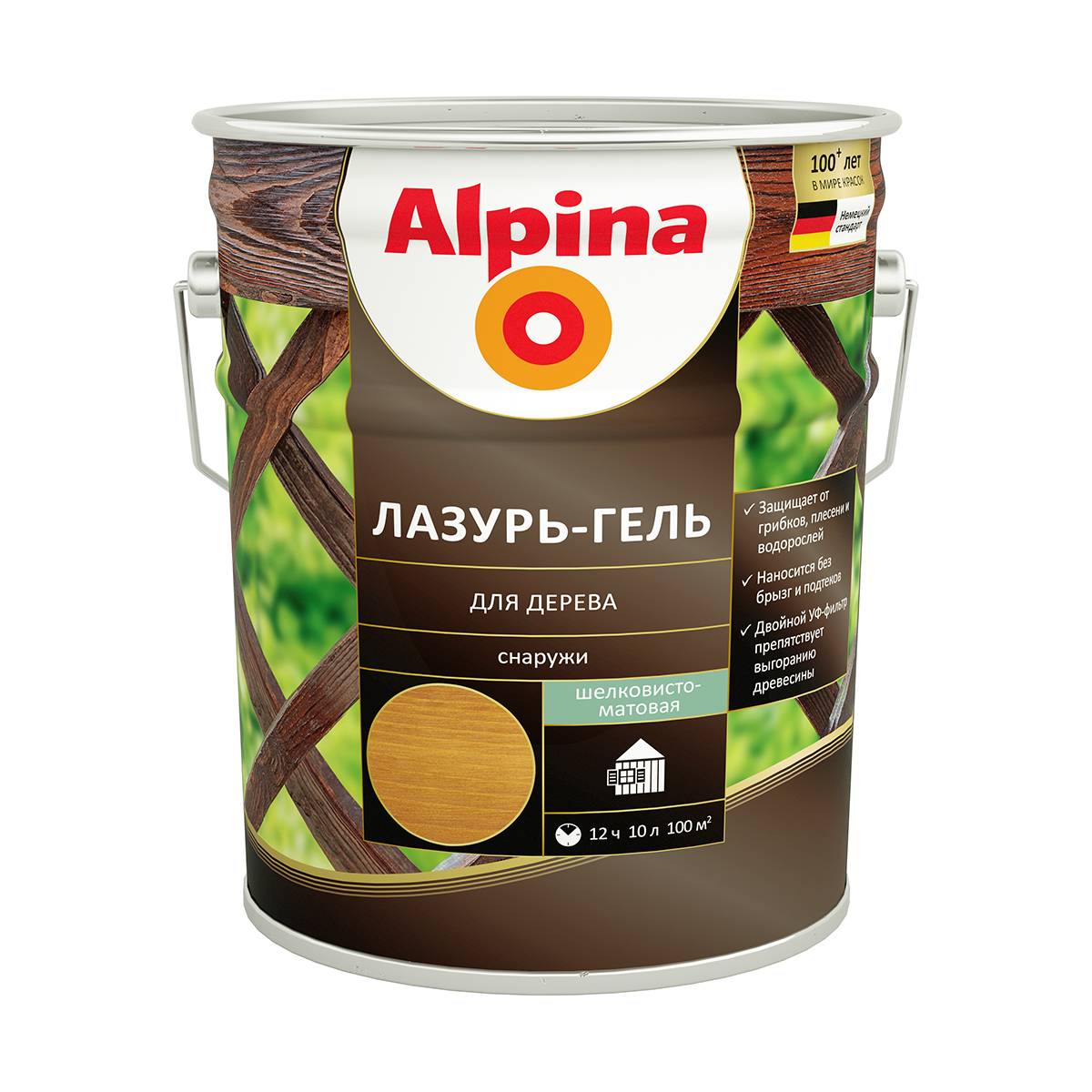 Лазурь-гель деревозащитная тик 10 л (1) "alpina"
