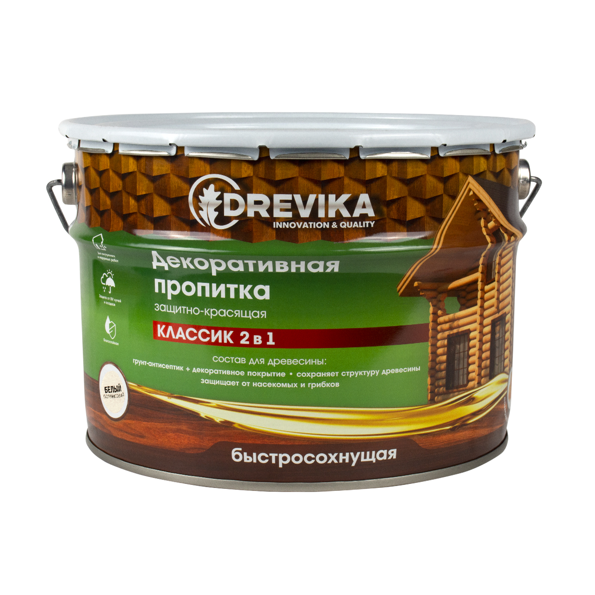 Пропитка декоративная "классик 2 в 1" белый 9 л (1) "drevika"