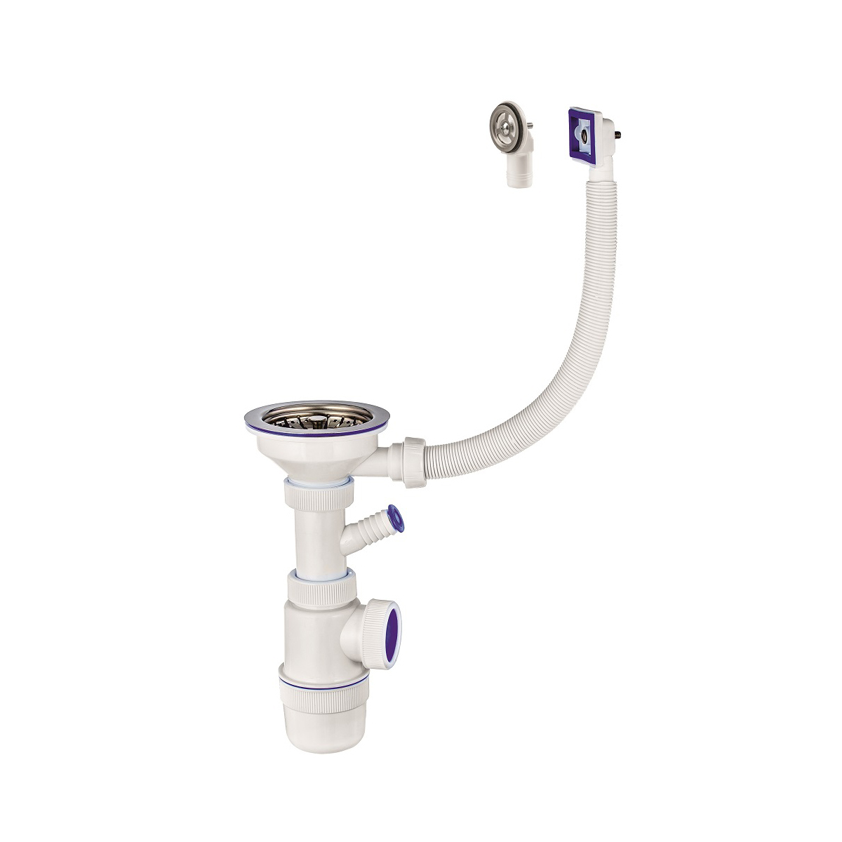 Сифон "эконом" с нерж. чашкой 114 мм с кругл. и прямоуг. переливом (1/25) "вирпласт"