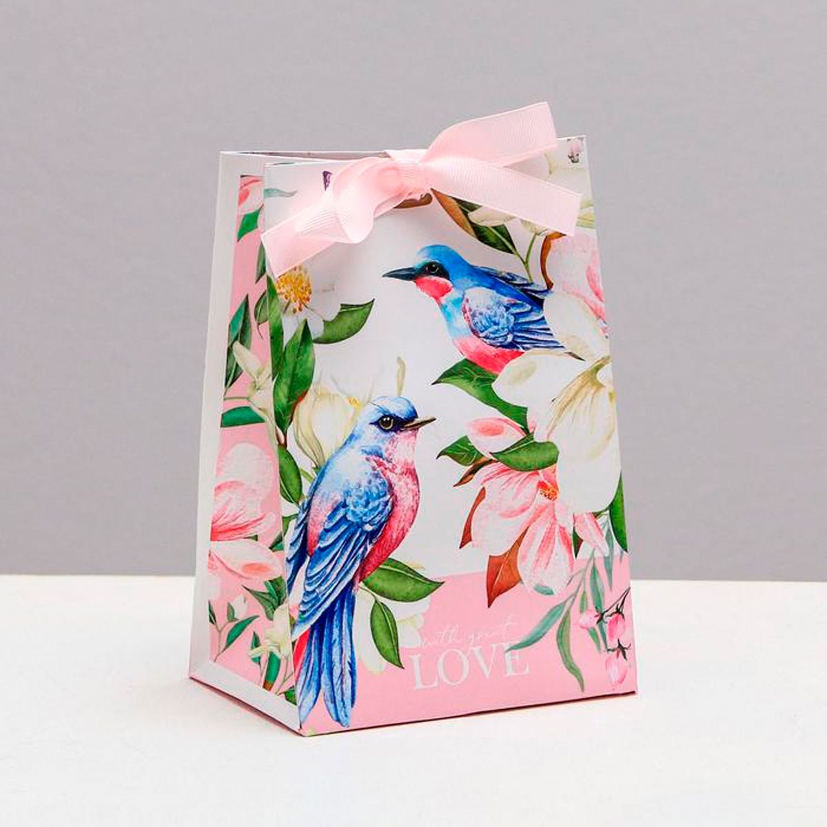 Пакет подарочный с лентой "with love" 13*19*9 см (1/6/420) "дарите счастье" 4753252