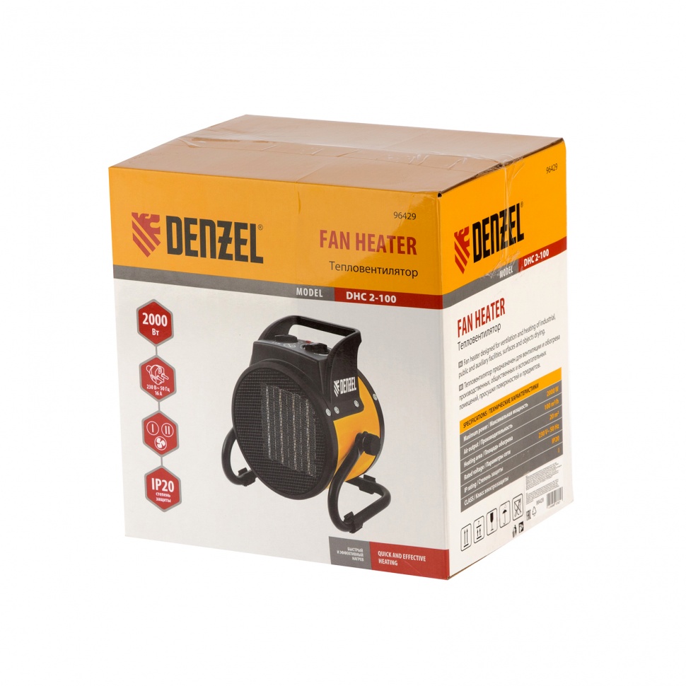 Тепловая пушка, керамический нагреватель (тепловентилятор) DHC 2-100, 230 В, 0.025/1/2 кВт Denzel (96429)