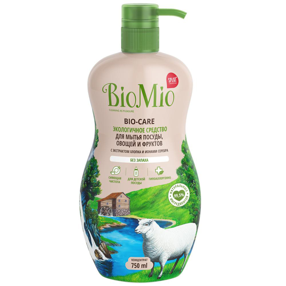 Средство для мытья посуды "bio-care" без запаха (хлопок, серебро) концентрат 750 мл (1/6) biomio