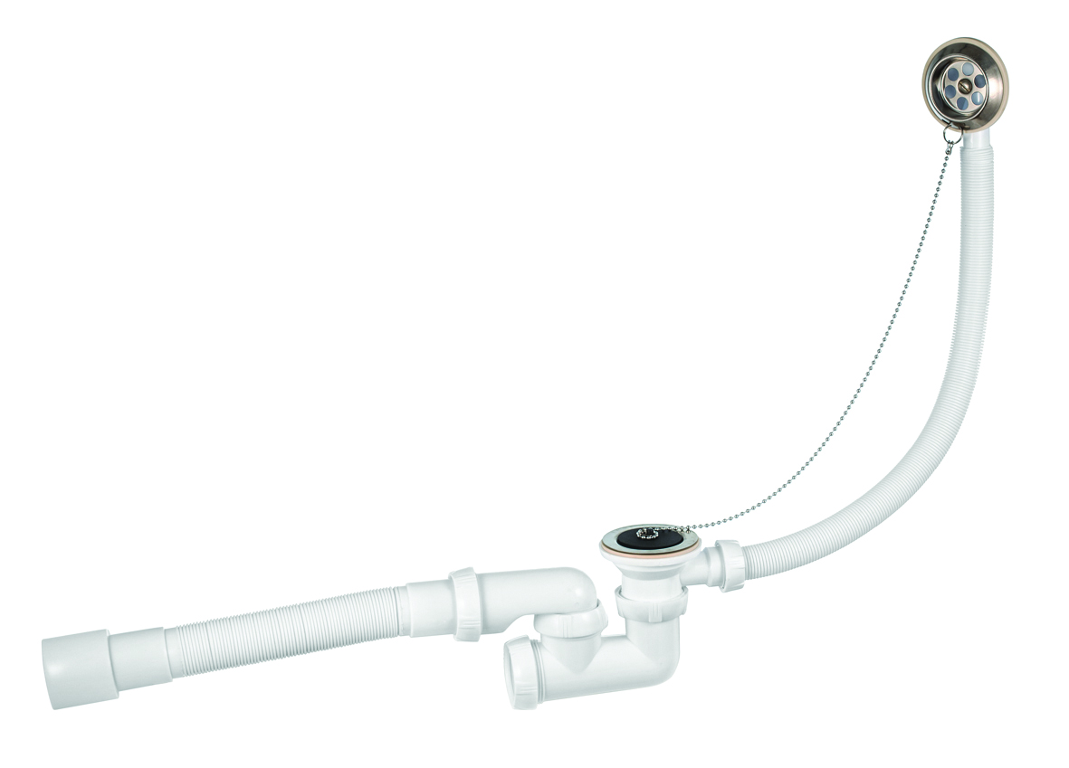 Сифон для ванн "перископ" выпуск 1 1/2" х 40 мм, слив-перелив регулир.с гофротрубой (1/25) "wirquin"