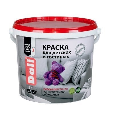 Краска DALI водно-дисперсионные для детских и гостиных 5л белая 96%
