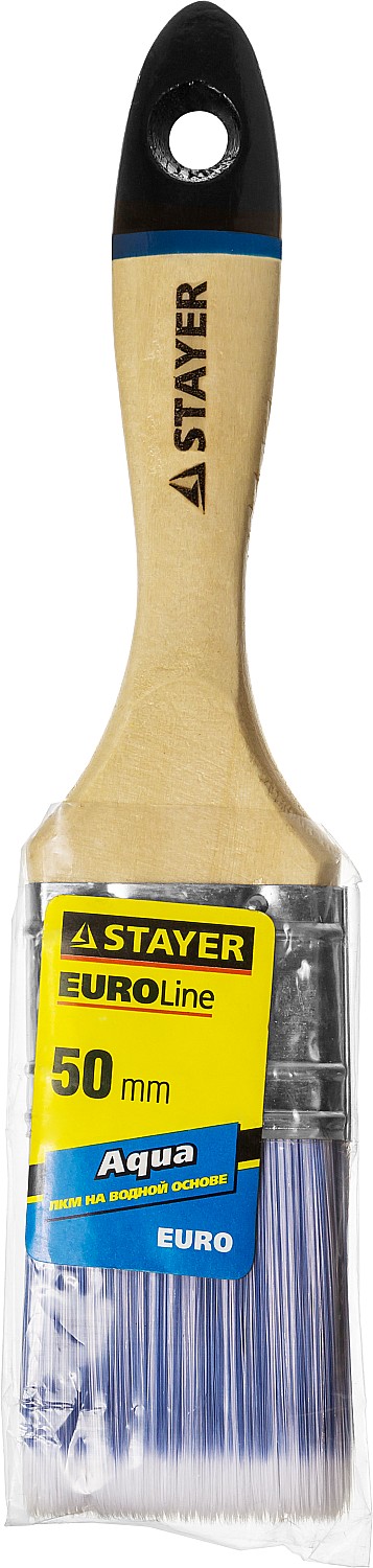 STAYER AQUA, 50 мм, 2″, искусственная щетина, деревянная ручка для воднодисперсионных и акриловых ЛКМ, плоская кисть (01062-050)