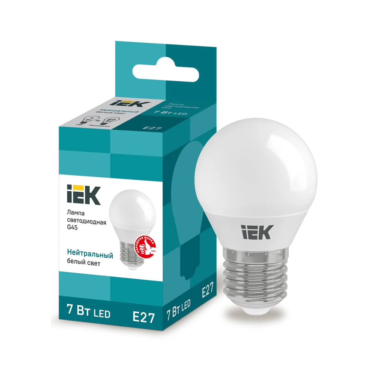 Лампа светодиодная (led) "iek" g45 шар 07w 4000 к e27, нейтрал. свет (10/100)