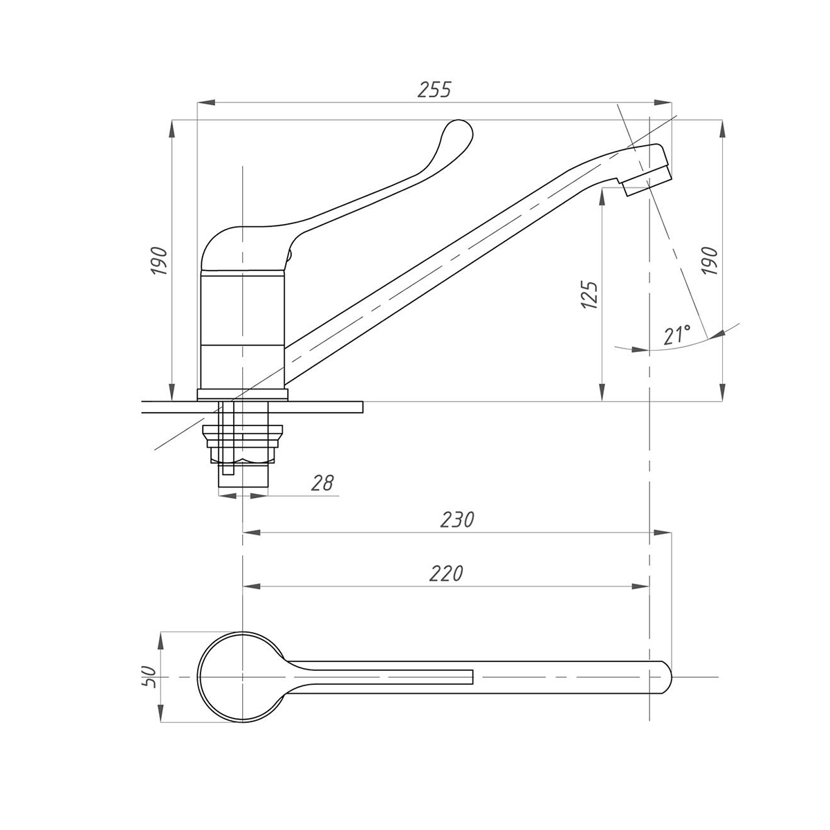 Смеситель для умывальника локтевой псм-425-кт/055 (1/10) "профсан"