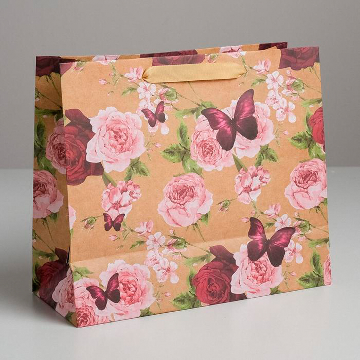 Пакет подарочный крафтовый "бабочки" 27*23*11,5 см (1/3/270) "дарите счастье" 5165251