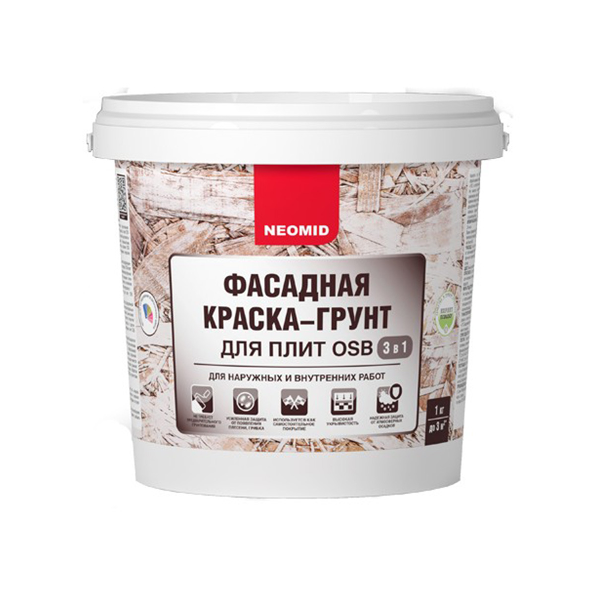 Краска-грунт фасадная для плит osb 3 в 1 prof 1 кг (1/12) "neomid"