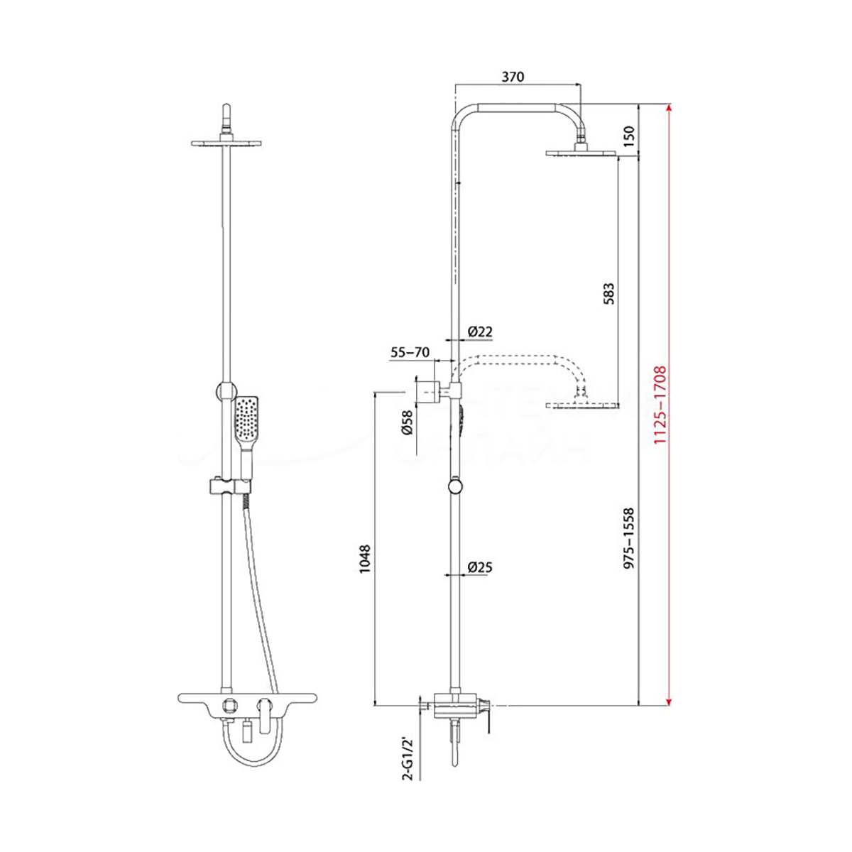 Душевая система "tropic" lm7006c  регулир. стойка,  верх. душ "тропич. дождь" (1/4) "lemark"