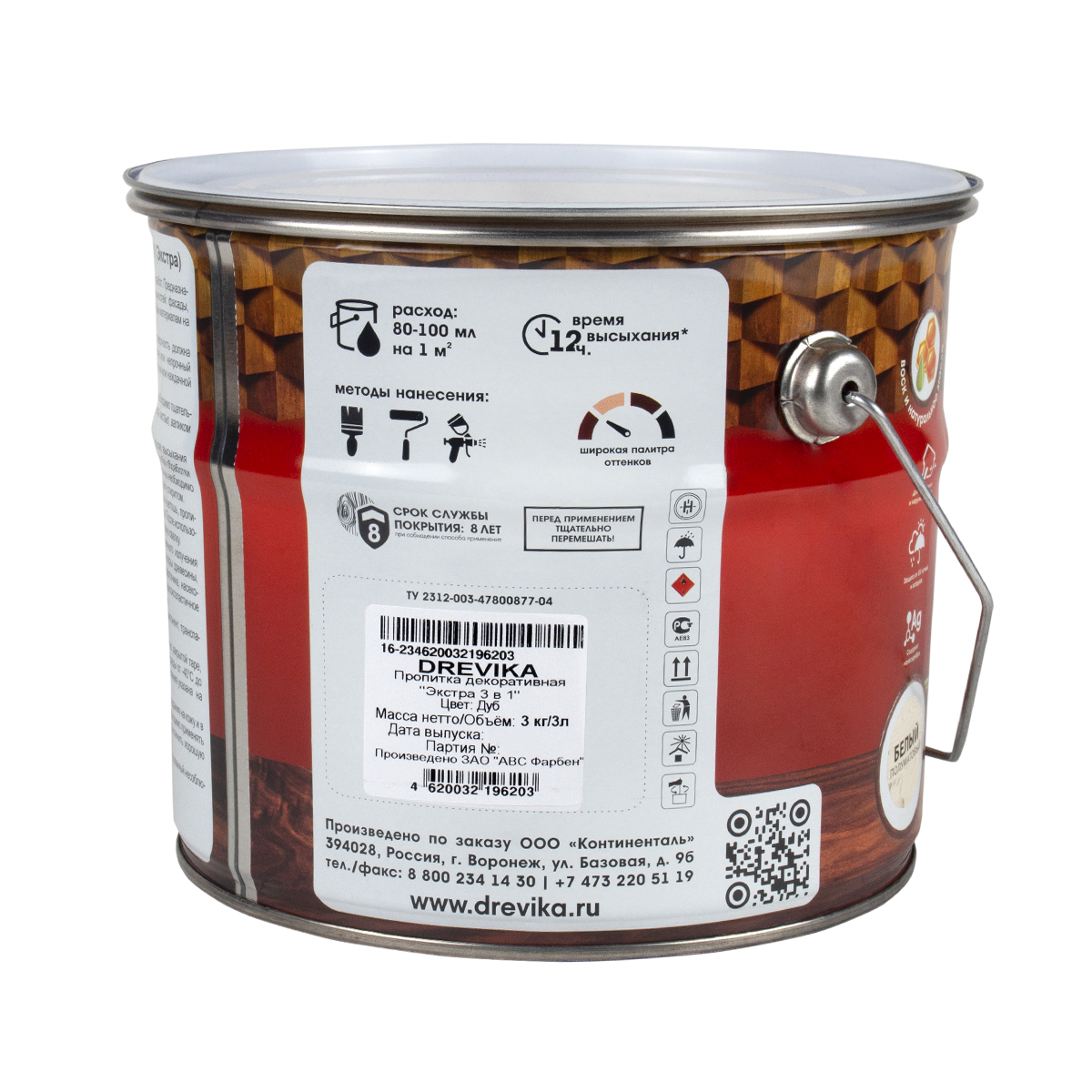 Пропитка декоративная "экстра 3 в 1" дуб 3 л (1/4) "drevika"