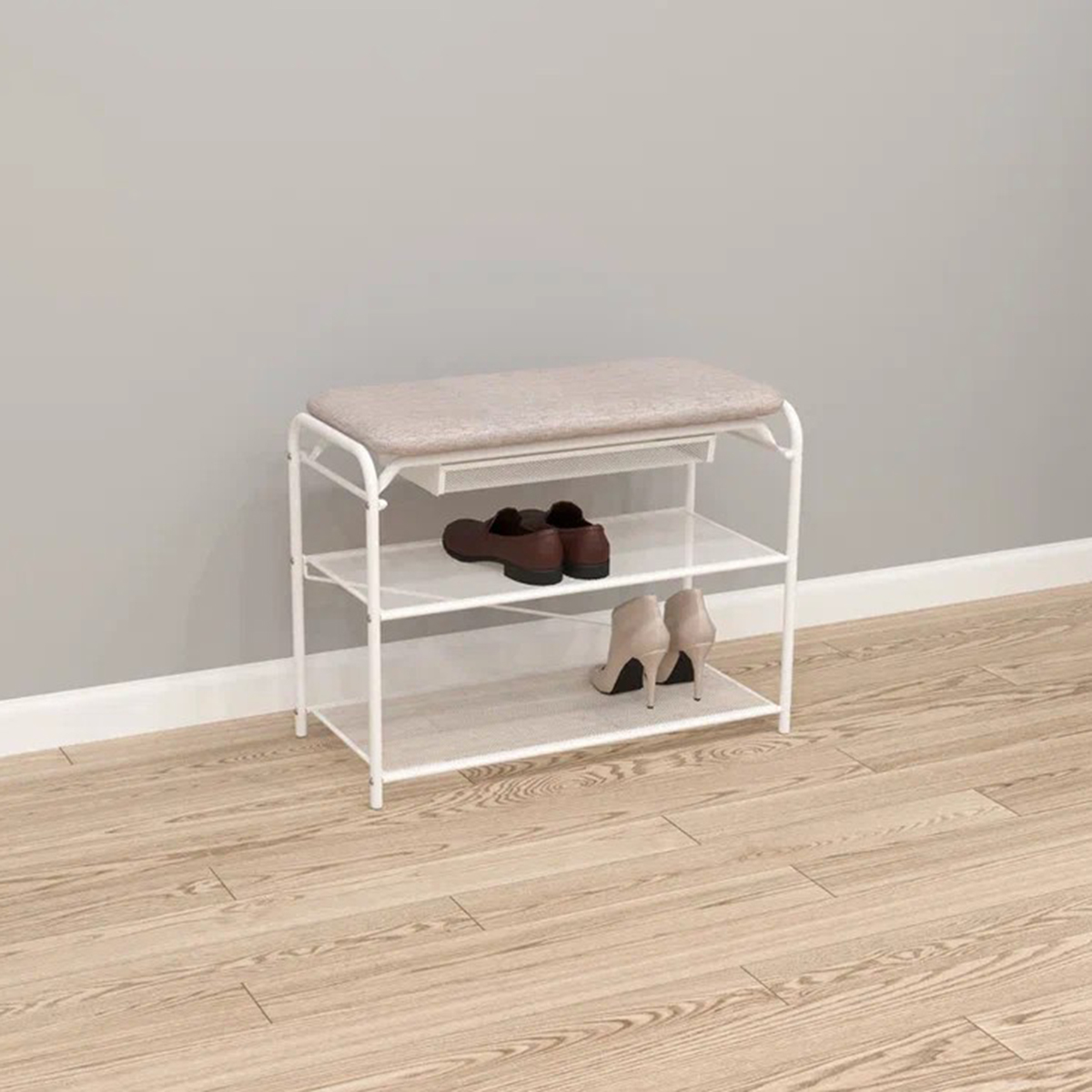 Подставка для обуви "гранада 23в" 2 полки с сиденьем и ящиком (650*300*500 мм) белый (1) пдог23в б