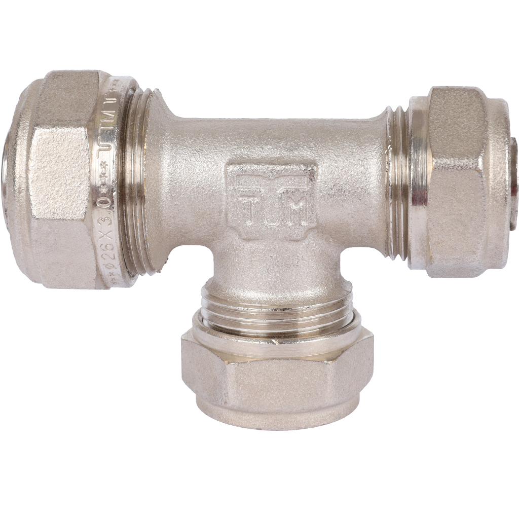 Тройник редукционный 26 x 20 x 20 под обжим TIEMME для металлопластиковых труб