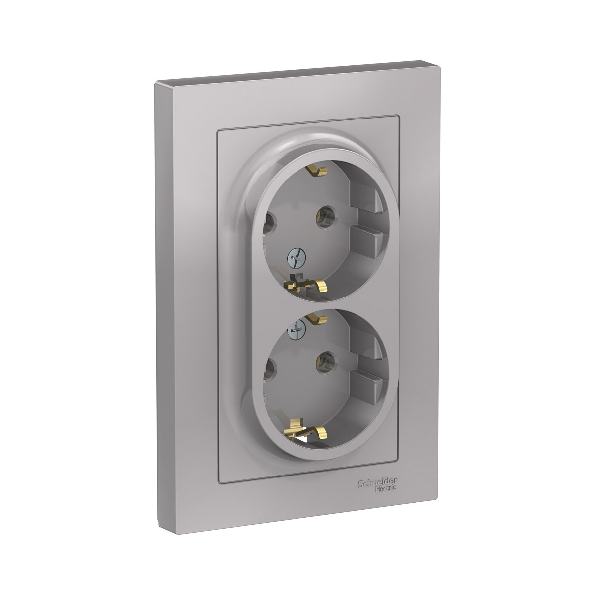 Розетка "atlasdesign" 2-х местн. с заземл. 16а, алюминий (1/6/36) "schneider"