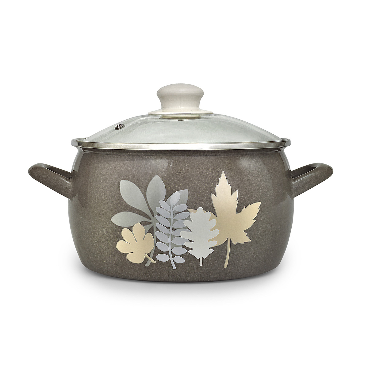 Кастрюля эмалиров. "осенняя соната" 2,4 л, 16 см стекл. крышка (1/8) "metrot"