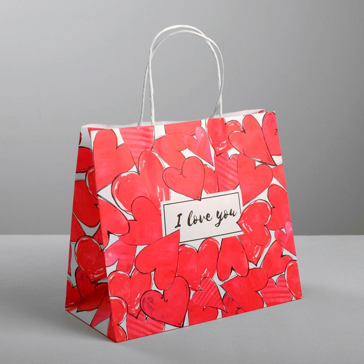 Пакет подарочный крафтовый "i love you" 25*22*10 см (1/500) "дарите счастье" 4515258