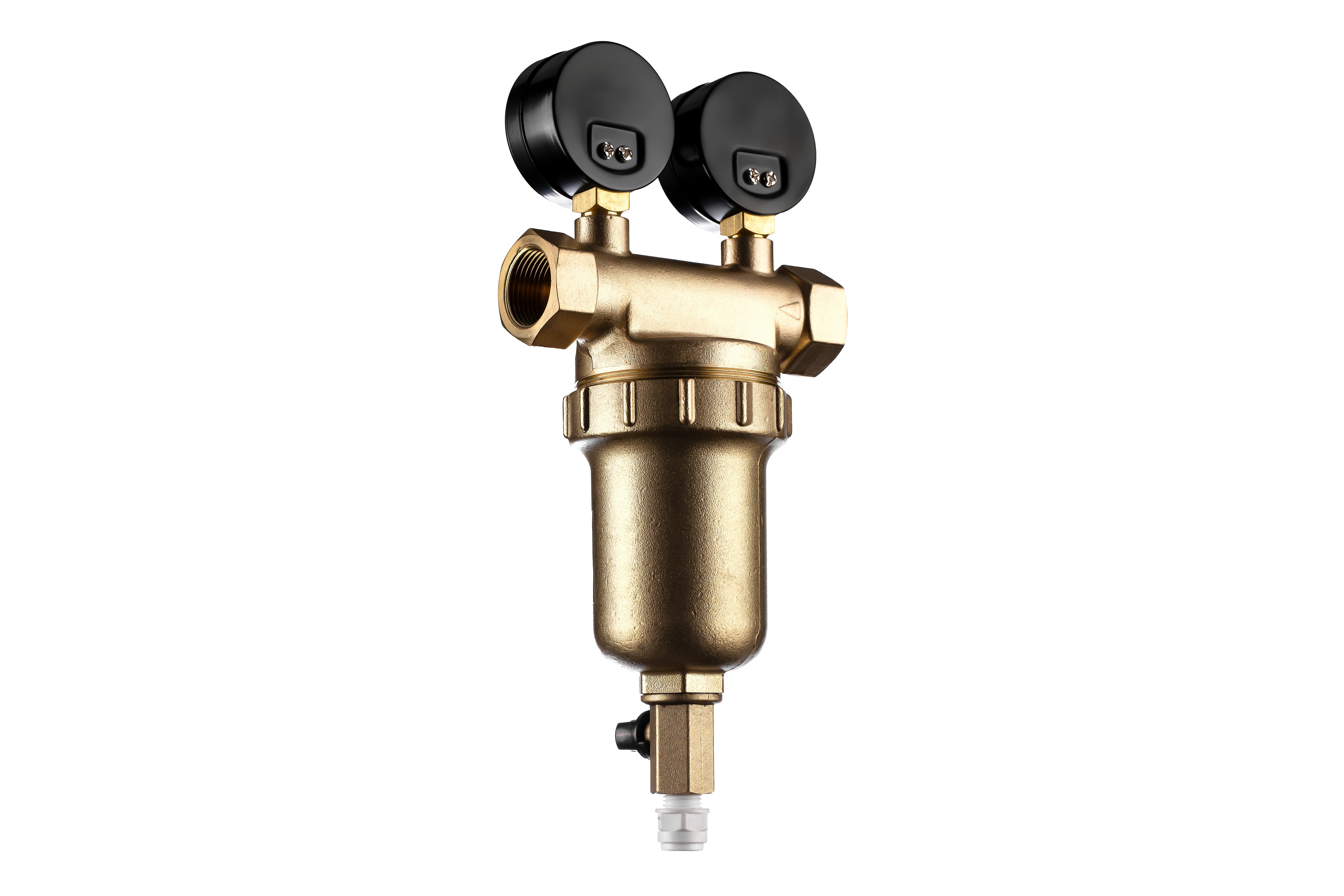 Фильтр магистральный промывной Гейзер Бастион 3/4 для ГВС с двумя манометрами