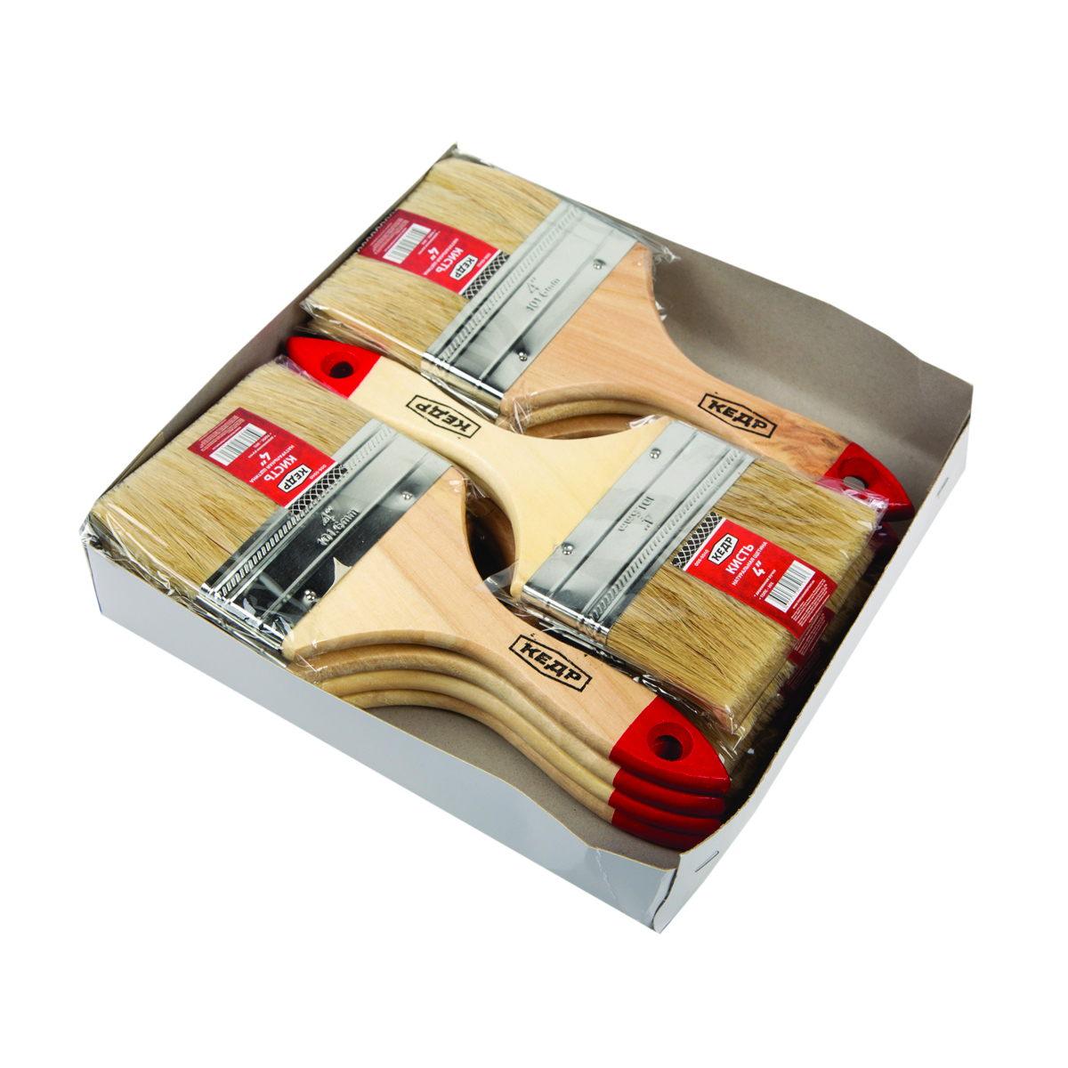 Кисть плоская  №4 /100 мм (12/240) натур.щетина, дерев.ручка "кедр"  006-5040