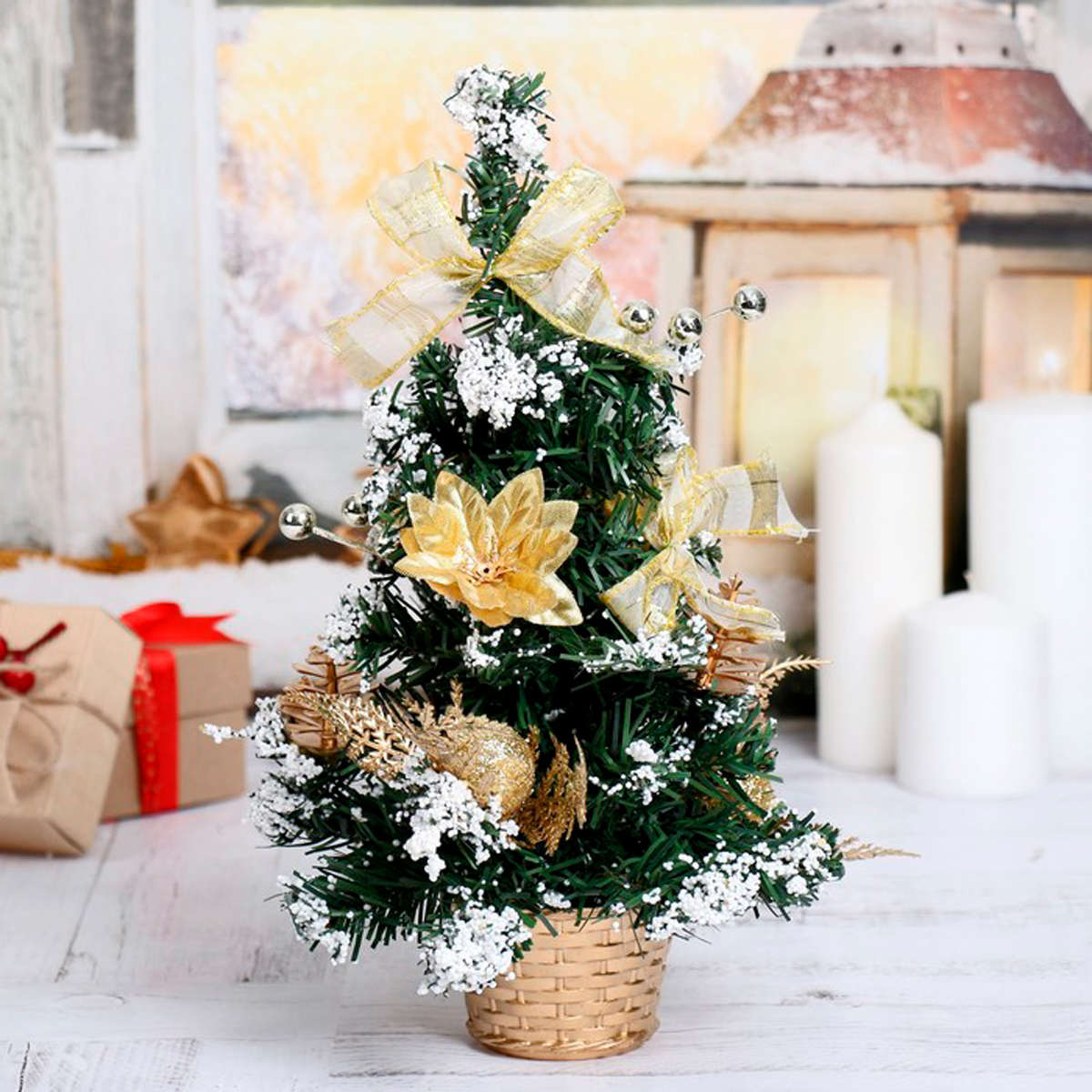 Ель декор. 30 см (зеленая, украшения золото) "зимнее волшебство" 717974