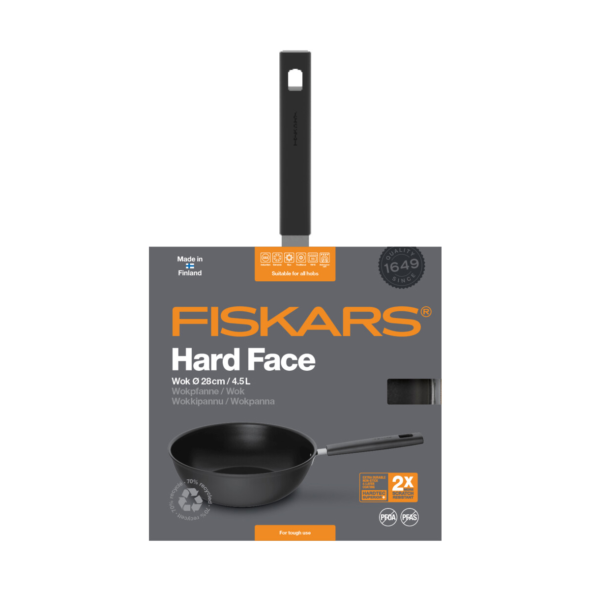 Сковорода-вок антипригарн. "hard face" 28 см, 4,5 л (1/6) "fiskars" 1052233