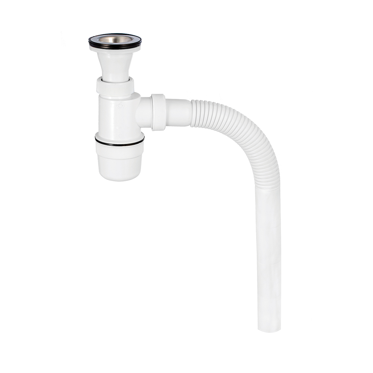 Сифон "эконом" белый с нерж. чашкой (20) "вирпласт"