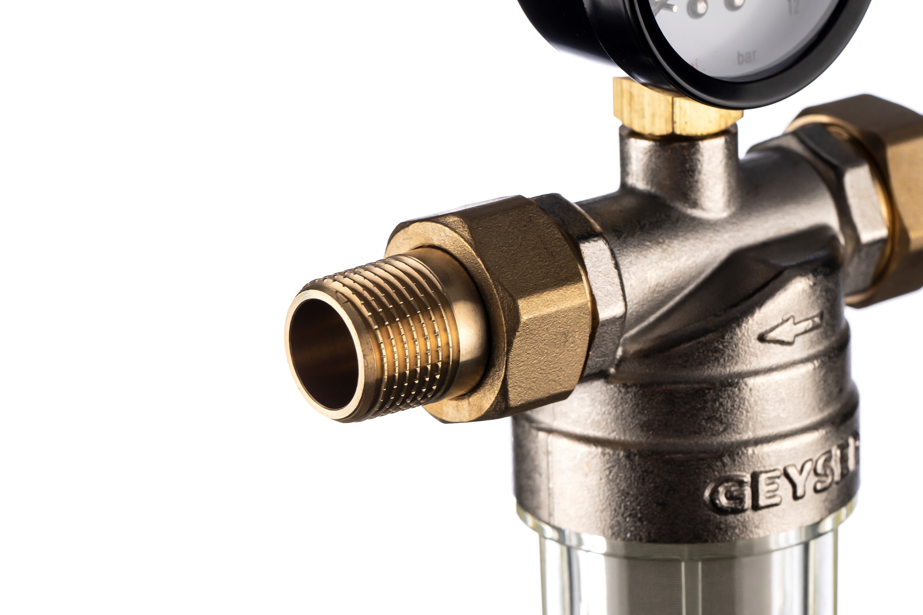 Фильтр магистральный промывной Гейзер Бастион 1/2 для тонкой очистки холодной воды с манометром