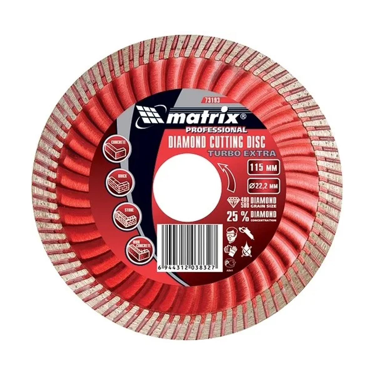 Круг отрезной алмазный "professional turbo extra" 115 х 22,2 мм (сухая резка) (1/10/100) "matrix"
