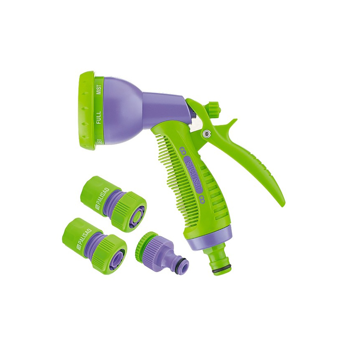 Набор для подключ. шланга 3/4" (пистолет-распылит.8 реж.,адаптер,соединитель 2 шт.) (1/60) "palisad"