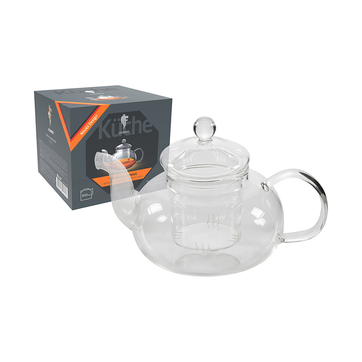 Чайник завар. стекло "aroma" 850 мл (1/12) "leonord"