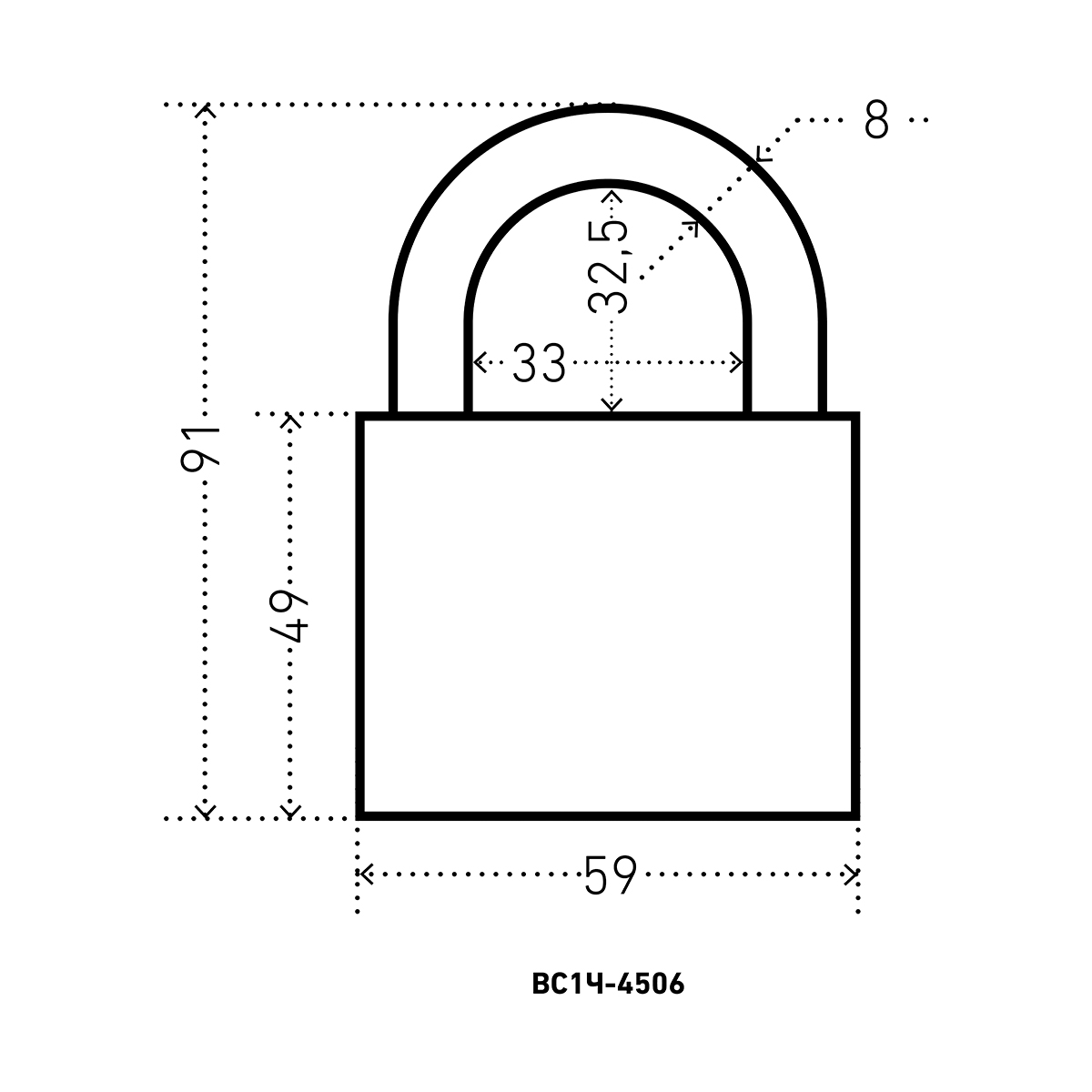 Замок навесной вс1ч-4506  8 мм (5 ключей) (1/6/48) "аллюр"
