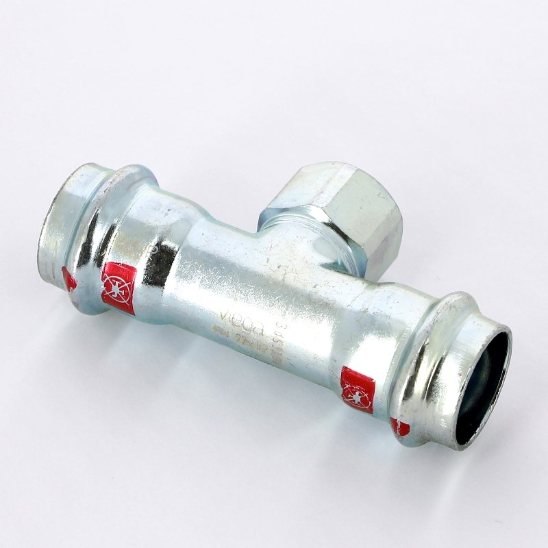 Тройник пресс-В 22x1/2"x22 оцинкованная сталь Prestabo VIEGA