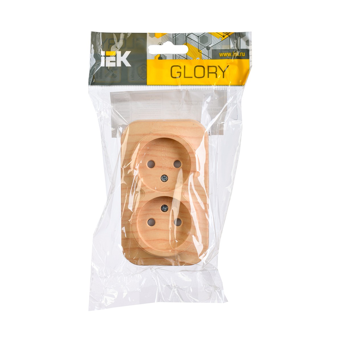 Розетка открыт. уст. "glory" 2-х местн. с шторк. рсш22-2-хс, 10а, сосна (1/24/288) "iek"