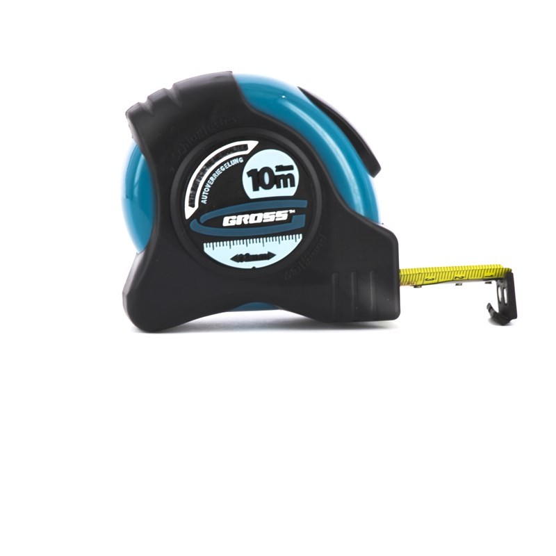 Рулетка "Schlagfest", 10 м x 25 мм, магнитный обрезиненный зацеп, двусторонняя шкала, автоматическая фиксация Gross (31115)