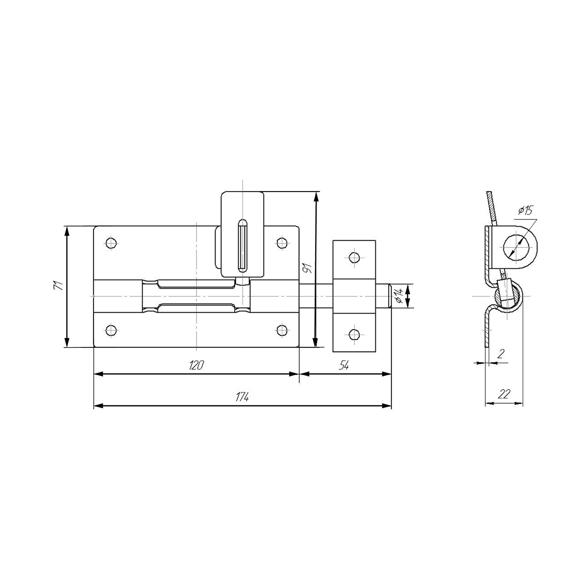 Засов дверной зд-12 круглый с проушиной (бронза антик) (25) "секрет"