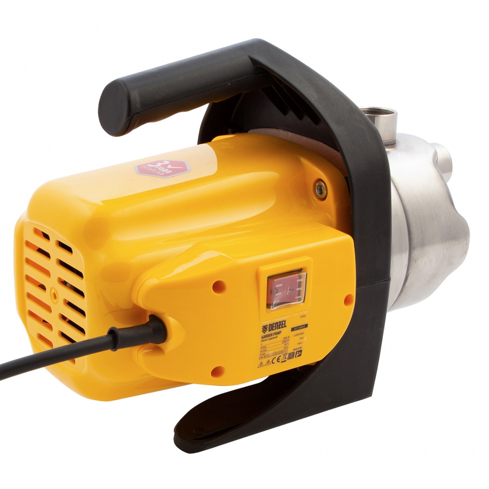 Садовый поверхностный насос GP 1000Х, 1000 Вт, 3500 л/ч, подъем 44 м, нержавейка Denzel (97202)