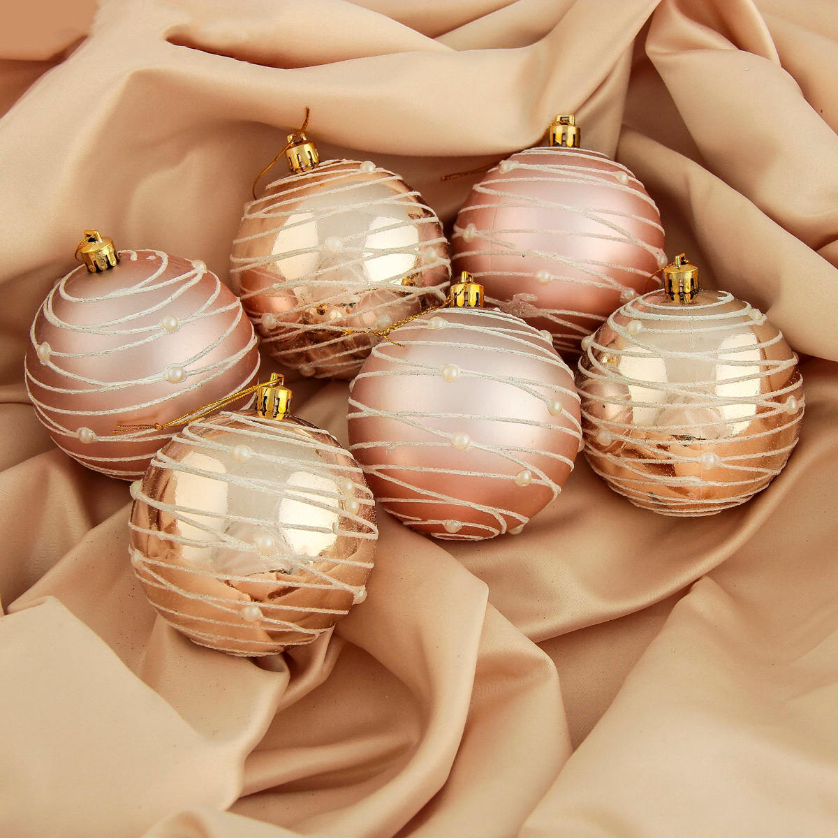 Шары новогодние d-8 см (набор 6 шт.) "жемчужный орион" кремовый "зимнее волшебство" 3249243