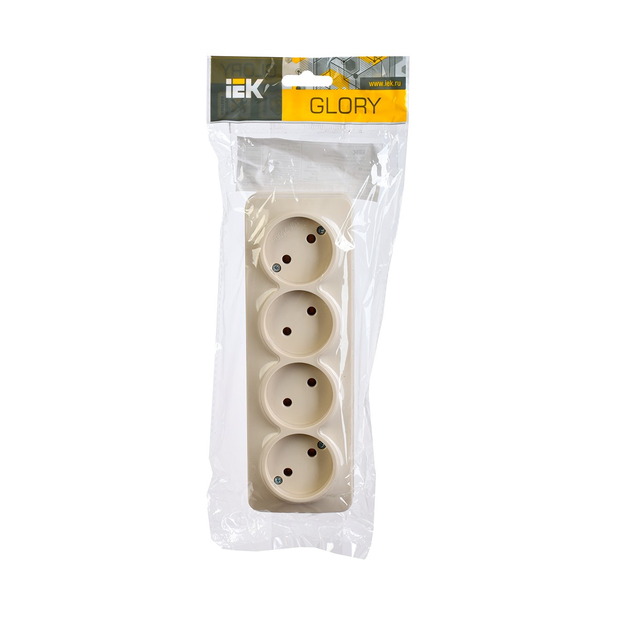 Розетка открыт. уст. "glory" 4-х местн. рс24-2-хк, 10а, кремовый (1/16/192) "iek"
