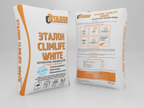 Штукатурка белая гипсовая Эталон ClimLife White, 30 кг МН
