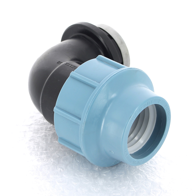 Угол-переходник обжимной ВР 50 x 1"1/2 для полиэтиленовых труб (ПНД) UNIDELTA