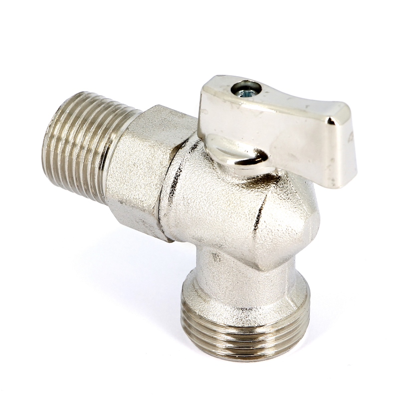 Кран шаровый угловой 1/2''х3/4" НН для подключения стиральных/посудомоечных машин UNI-FITT никель